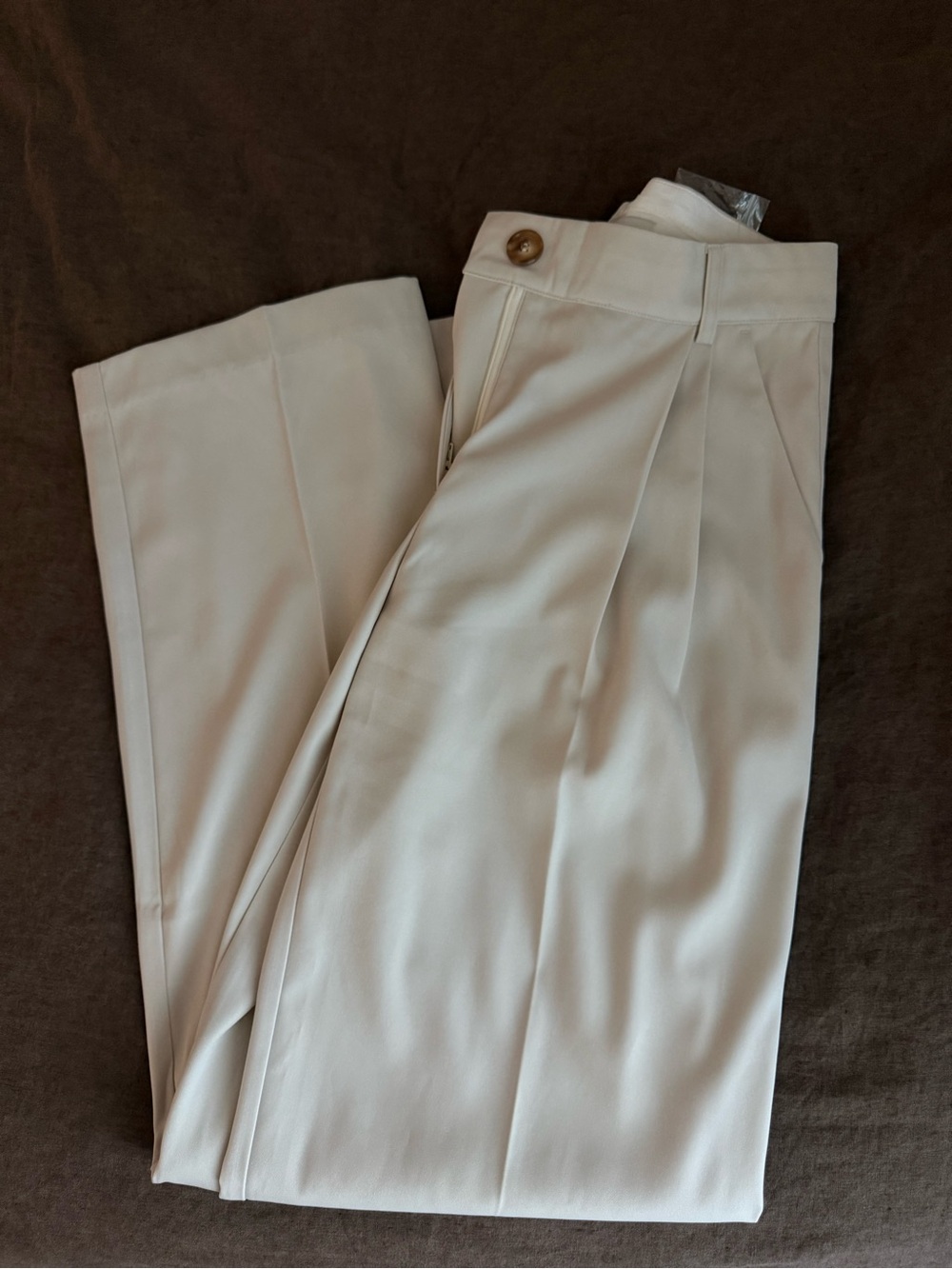 ONE MILE Women's Cream Pleated Trousers | 32” Inseam, 9.5” Mid Rise